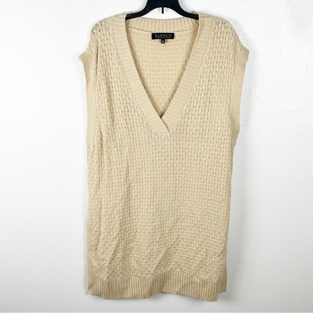 ELOQUII 100% Cotton Yellow Knit V-Neck Side Splits Sleeveless Sweater Vest 16